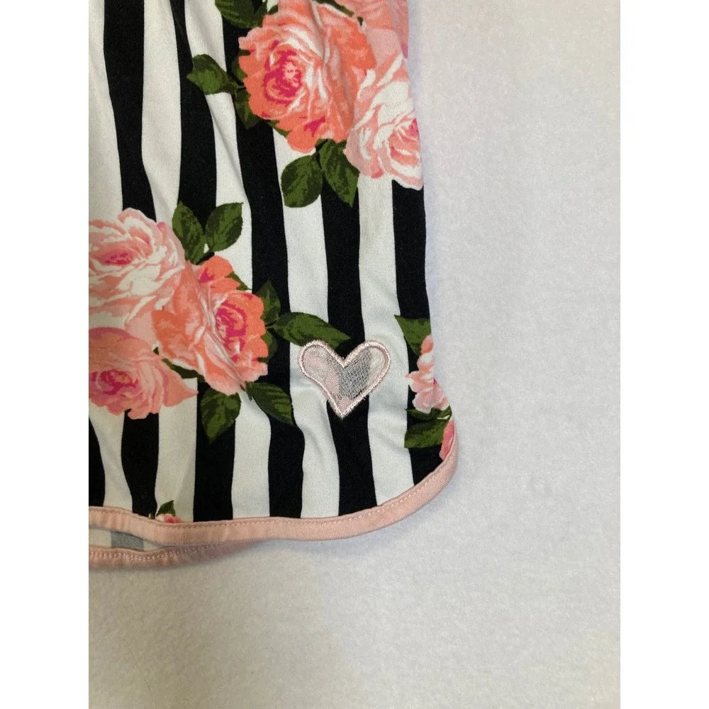 Floral Stripe Betsey Johnson‎ Women Large Pink Black White Pajama Shorts Heart